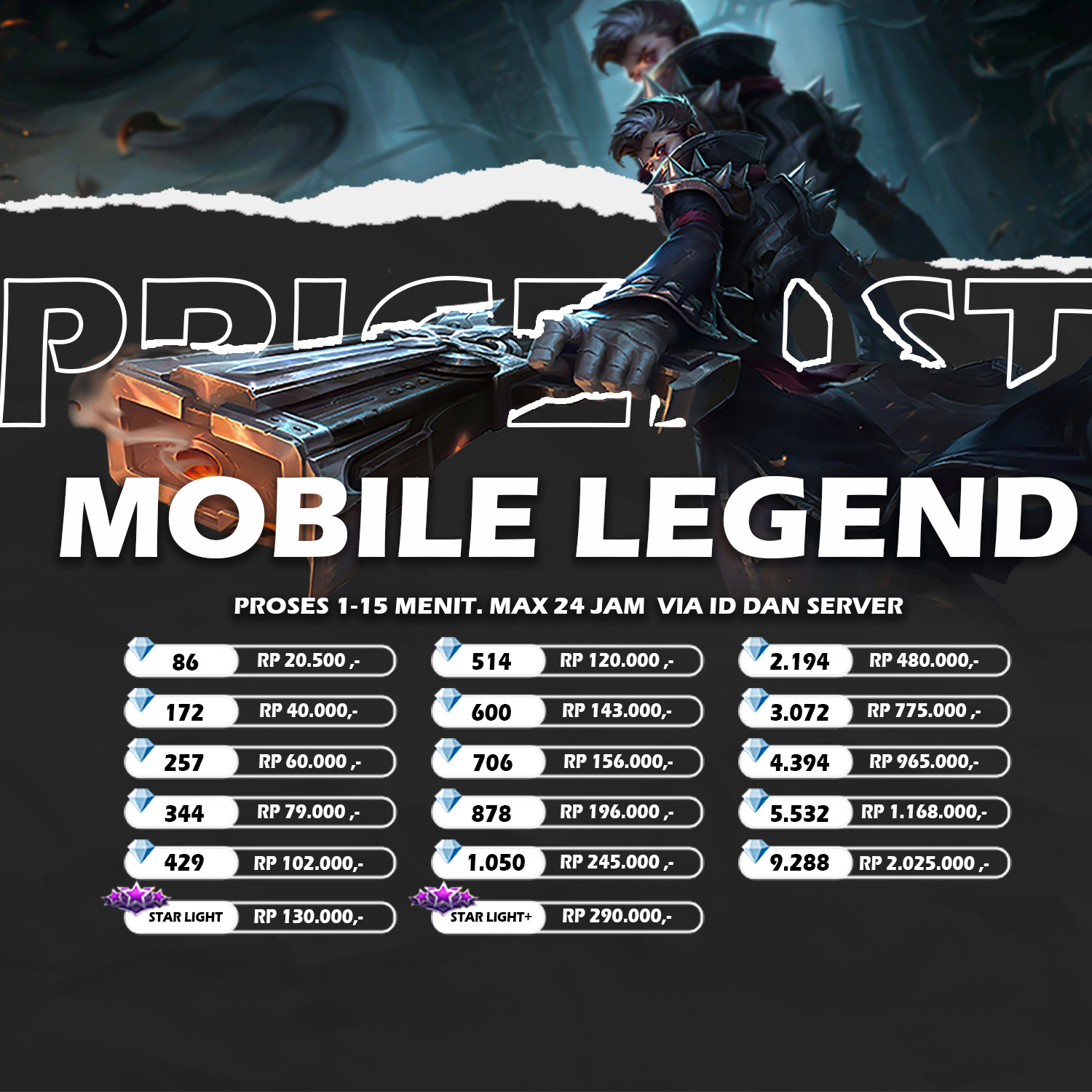 Jual 1050 Diamonds Mobile Legends ryustore.id | VCGamers