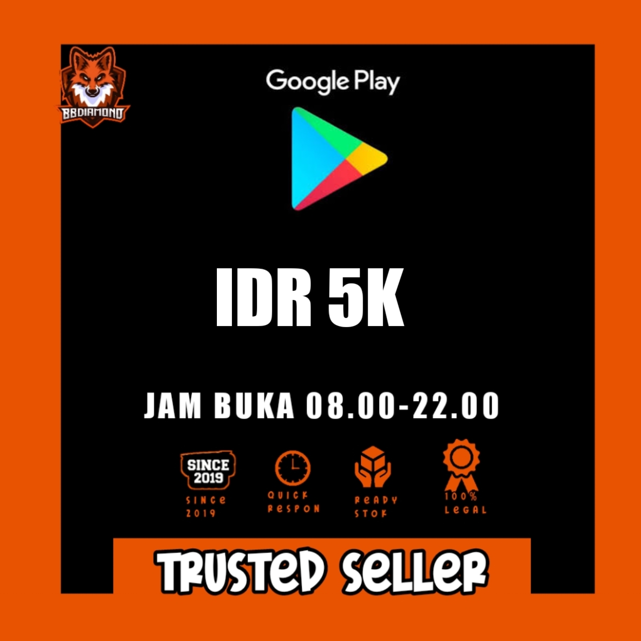 Jual IDR 5.000 Google Play Bbdiamondsstore | VCGamers