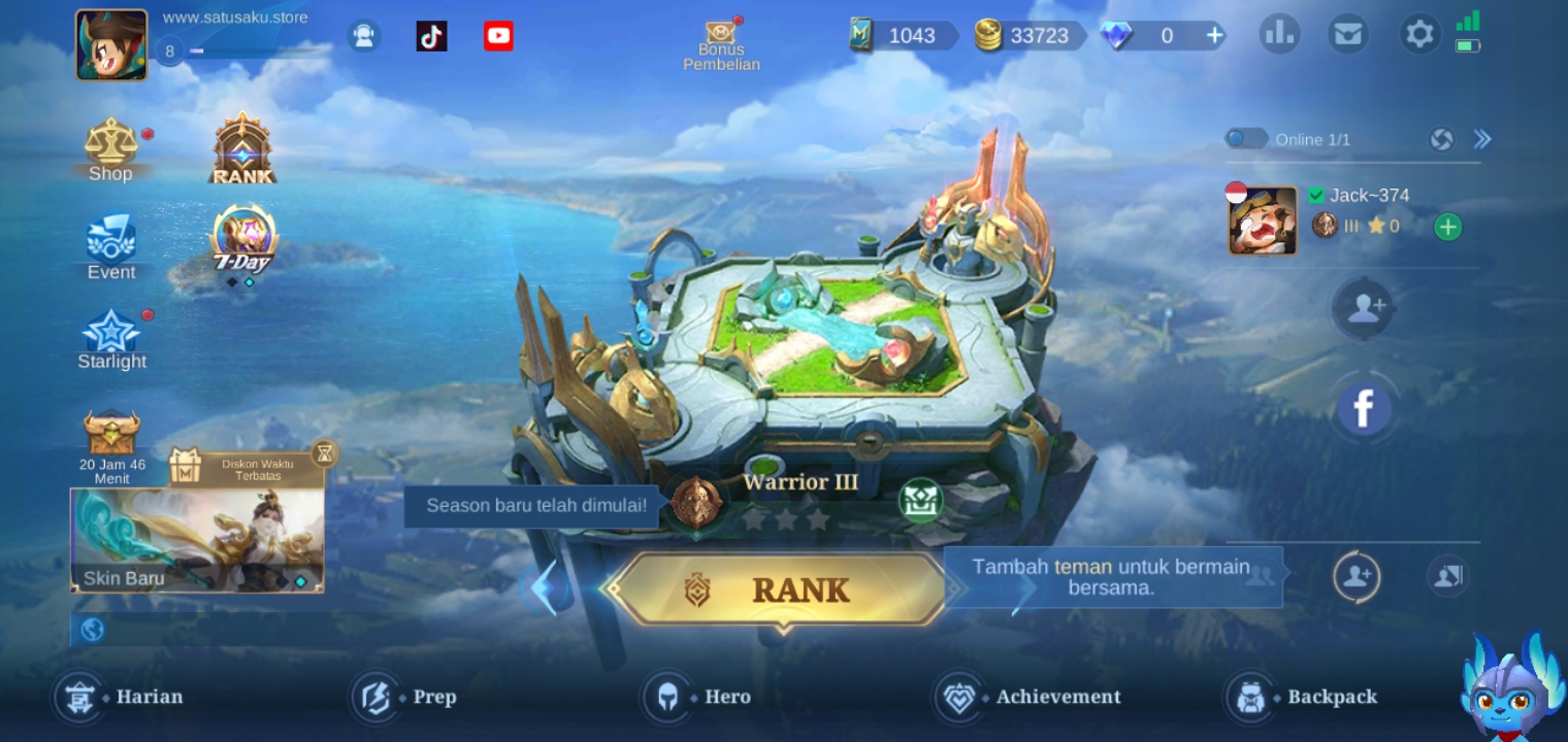 Jual Akun Smurf ML BP32K++ Level 8 Mobile Legends Satusaku | VCGamers