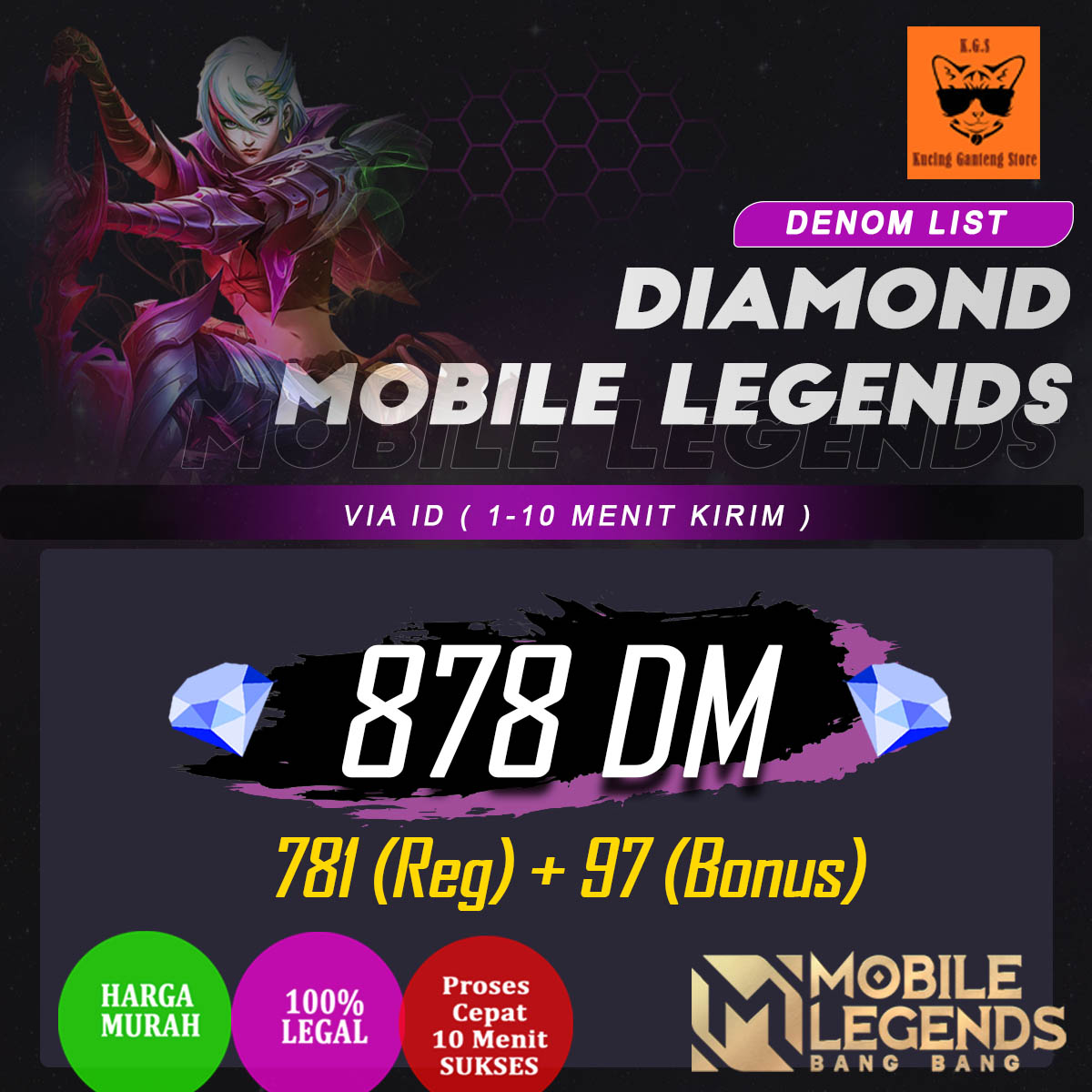 Jual 878 (781+97 Bonus) Mobile Legends Kucing Ganteng Store | VCGamers