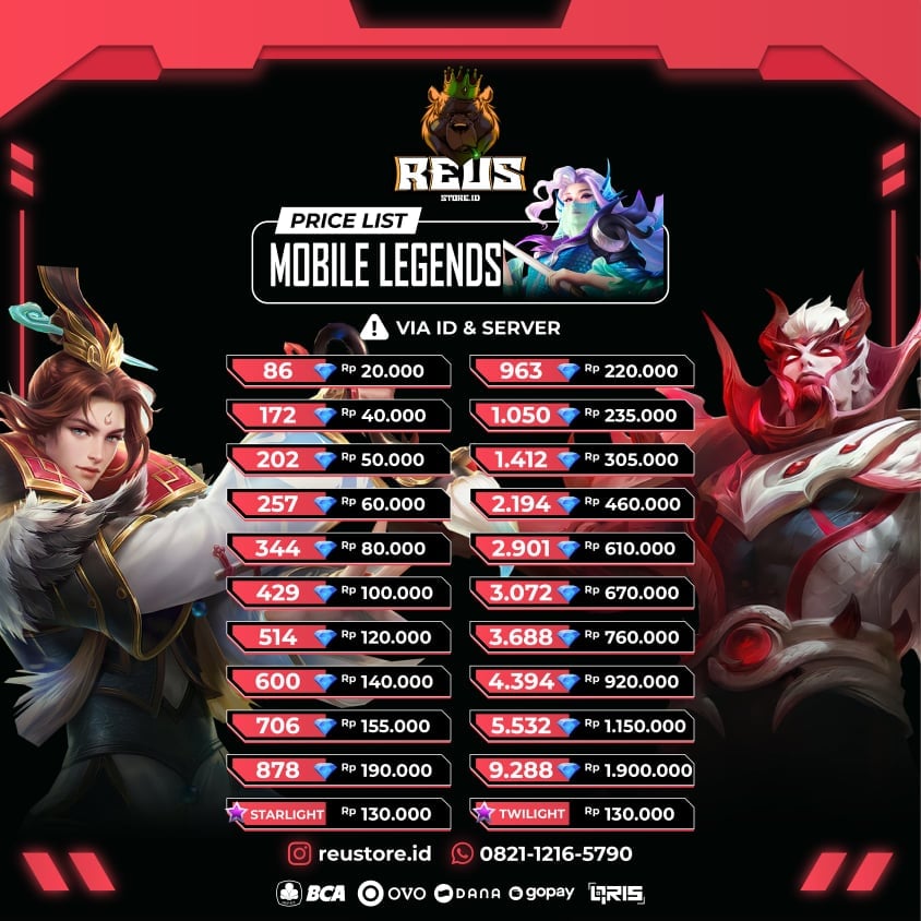 Jual 2901 Diamonds Mobile Legends reusstore.id | VCGamers