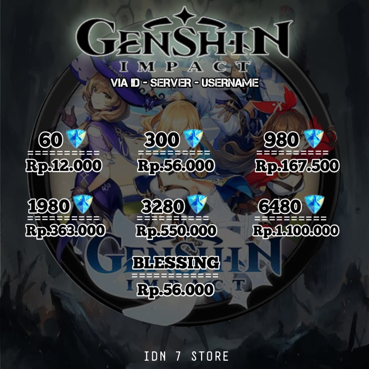Jual 60 GC - Genshin Genshin Impact IDN7STORE | VCGamers