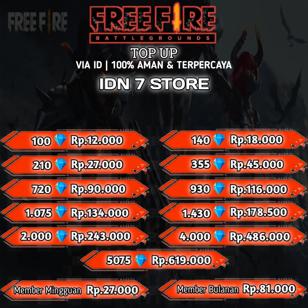 Jual 355 Diamonds Free Fire IDN7STORE | VCGamers