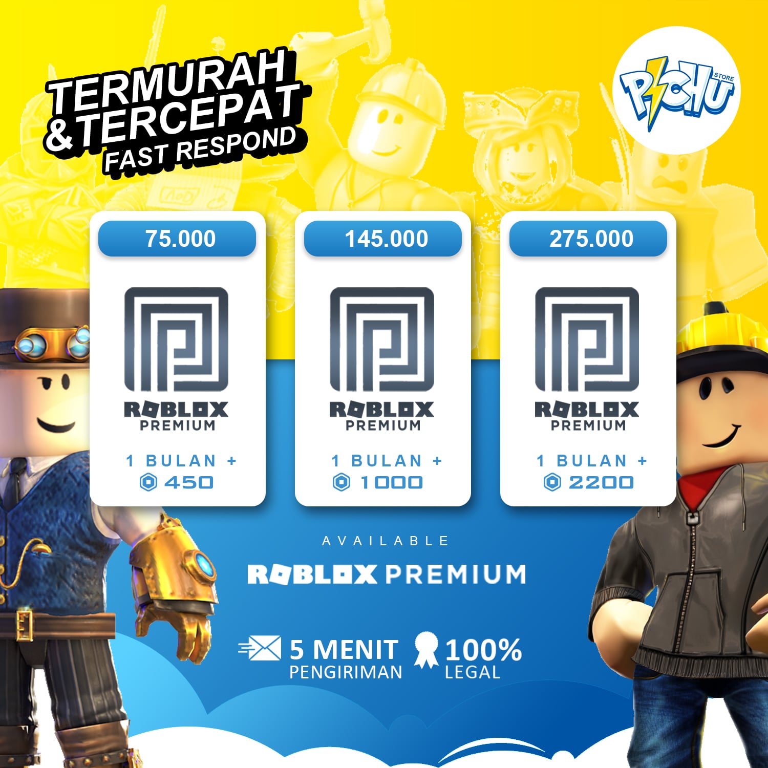 Jual 450 Robux + Premium Roblox PichuStore | VCGamers