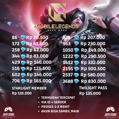 Jual 3688 Diamonds Mobile Legends Zaps Store | VCGamers