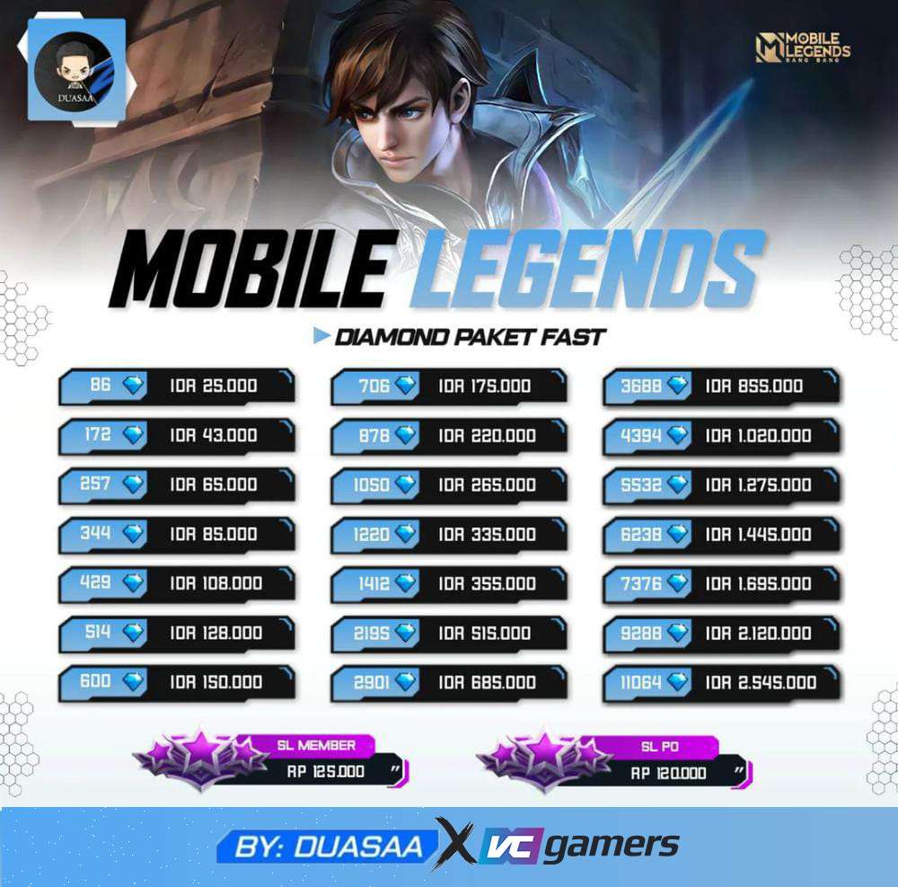 Jual 1050 Diamonds Mobile Legends Duasaa | VCGamers
