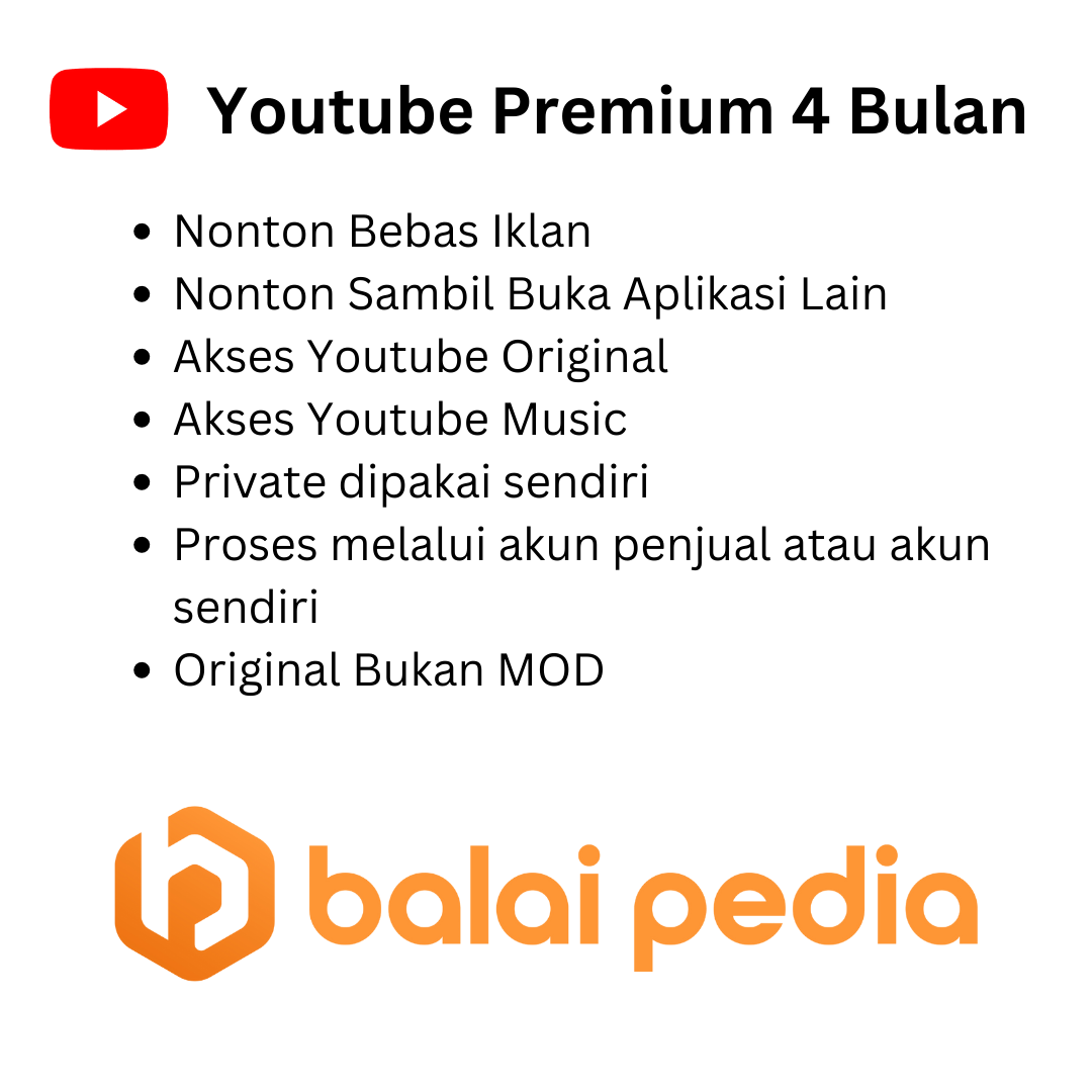 Jual 4 Bulan - Youtube Premium YouTube Balai Pedia | VCGamers