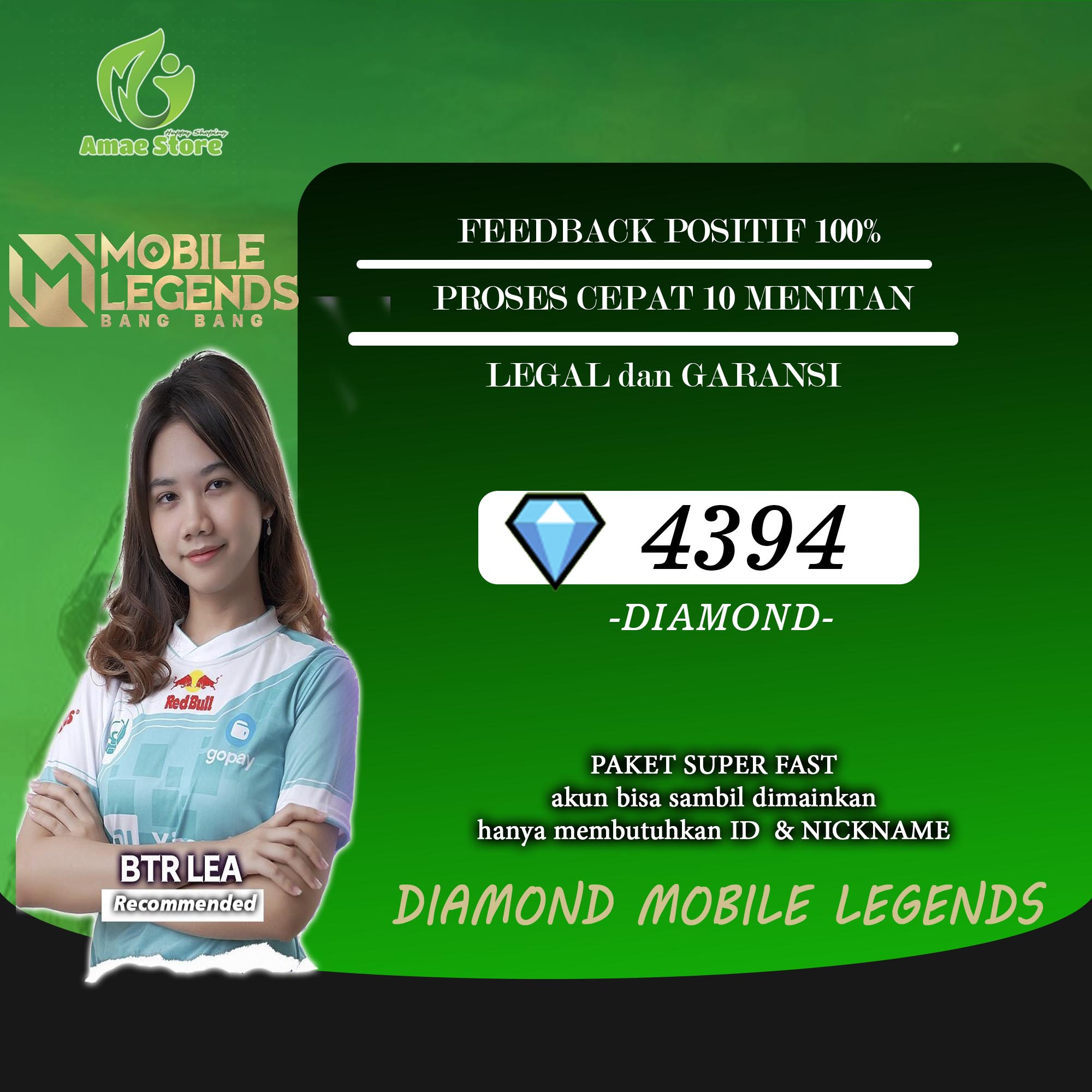 Jual 4394 Diamonds Mobile Legends Amae Store | VCGamers