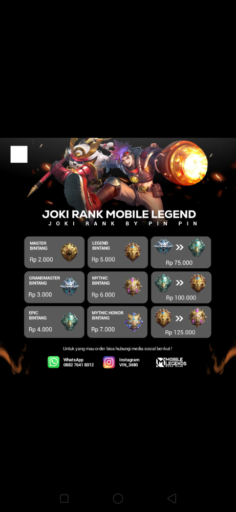 Jual JASA JOKI RANKED MOBILE LEGEND Mobile Legends eka store | VCGamers