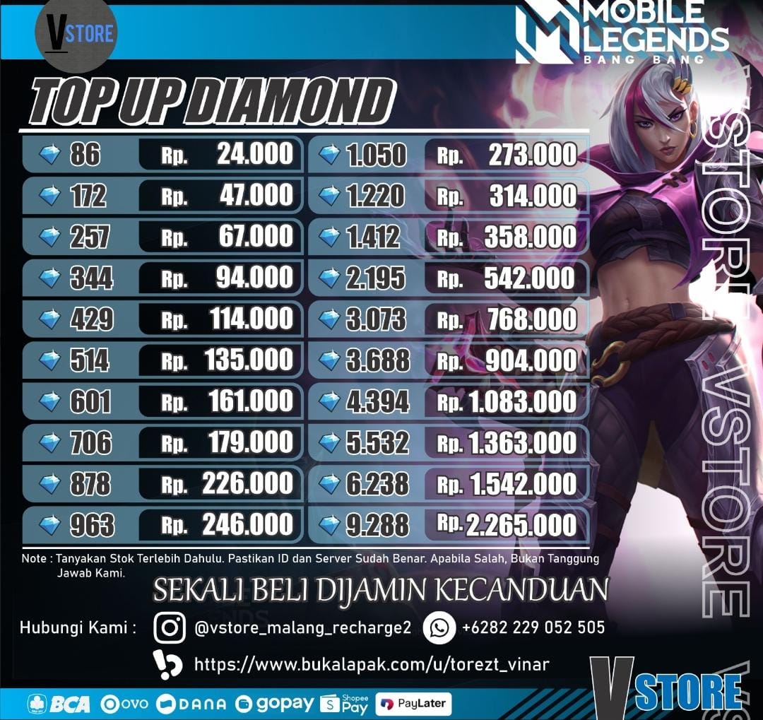 Jual 706 Diamonds Mobile Legends VSTOREMALANG | VCGamers