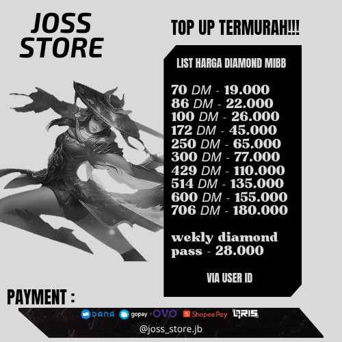 Jual 172 DM Mobile Legends JossStore.jb | VCGamers